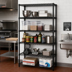 Thumbnail image #2 for Quantum WR86-2448BK-5 5-Shelf Wire Shelving Starter Kit, 48"W x 24"D x 86"H, Black Epoxy Antimicrobial