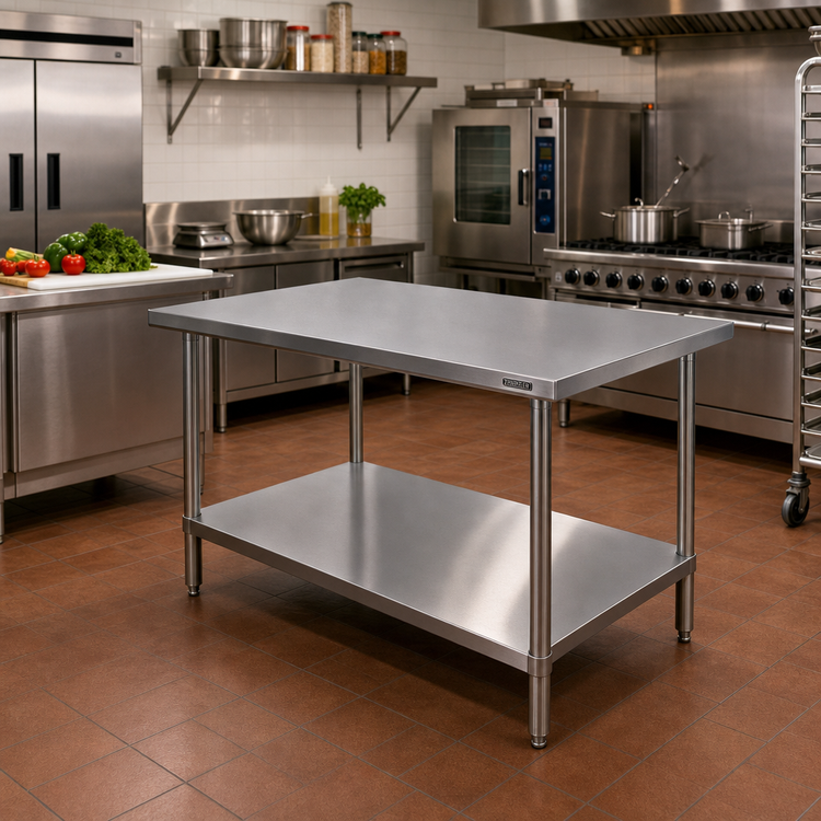 Product image #2 for Thunder Group 48 Inch x 30 Inch 18 Gauge 430 Stainless Steel Flat Top Work Table with Adjustable Undershelf