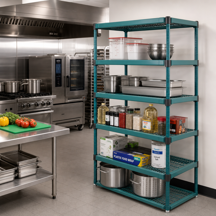 Product image #2 for QuadPLUS 5-Tier Wire Shelving Starter Unit, 60 x 24 x 74 Inches, Blue-Green Hybrid Epoxy Finish