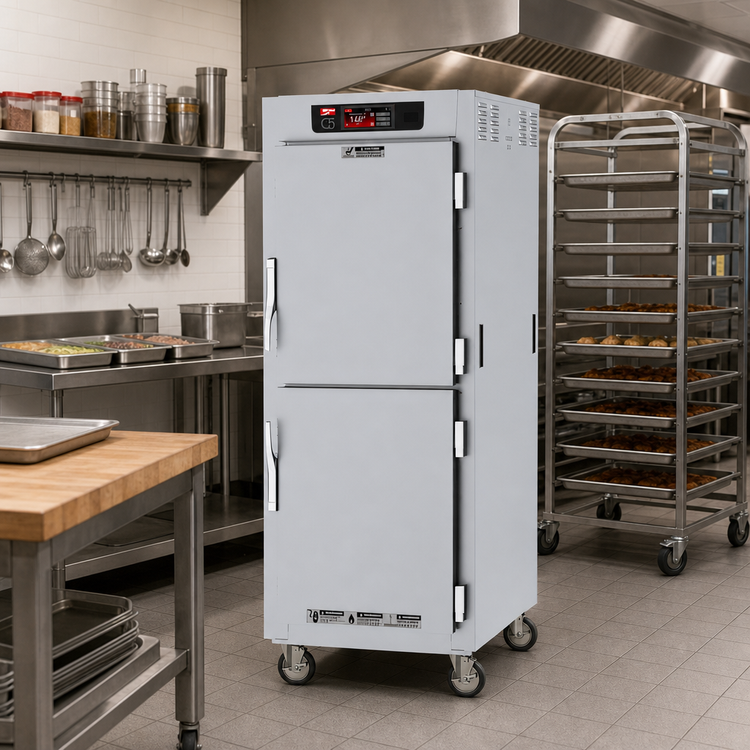Product image #2 for Metro C5 8 Series Mobile Full-Height Pass-Thru Controlled Temperature Holding Cabinet with Solid Dutch Doors, 17-Pan Capacity