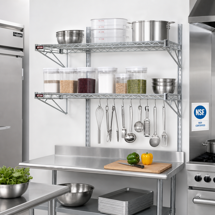 Product image #2 for WalStor WAL-2-1848 Modular Wall Shelf Kit — Double 48" x 18" Wire Shelves, 45" Uprights, Zinc Finish (NSF)