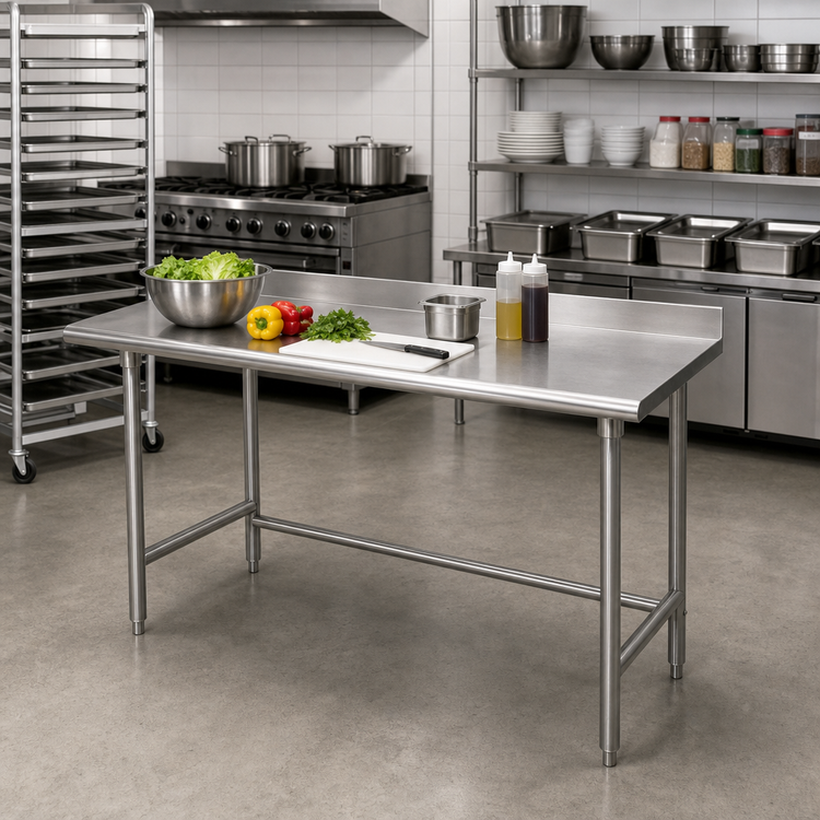 Product image #2 for 60-Inch x 24-Inch 16-Gauge Stainless Steel Open Base Work Table with 1-1/2-Inch Rear Up-Turn