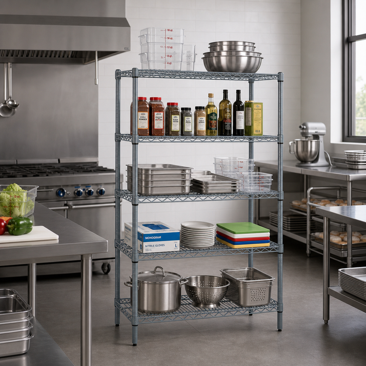 Product image #2 for Quantum 24"W x 18"D x 74"H Wire Shelving Starter Kit with 5 Shelves, Gray Epoxy