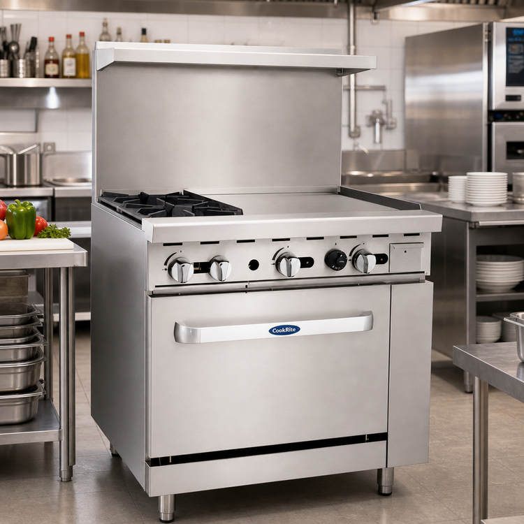 Product image #2 for CookRite 36-Inch Propane Combination Gas Range with 2 Open Burners, Right-Side 24-Inch Griddle, and Standard Oven