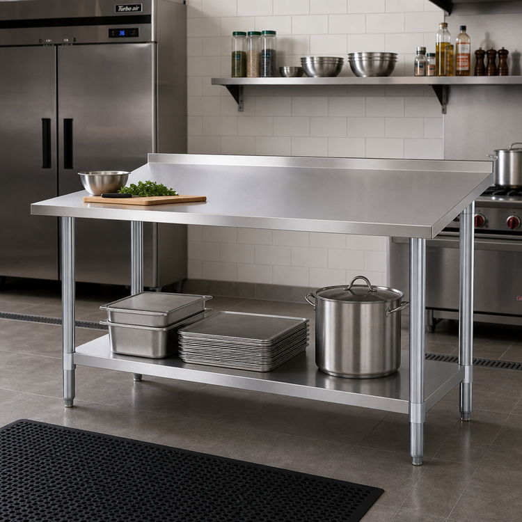 Product image #2 for Turbo Air 72-Inch x 24-Inch 304 Stainless Steel Work Table with Adjustable Undershelf and Rear Up-Turn