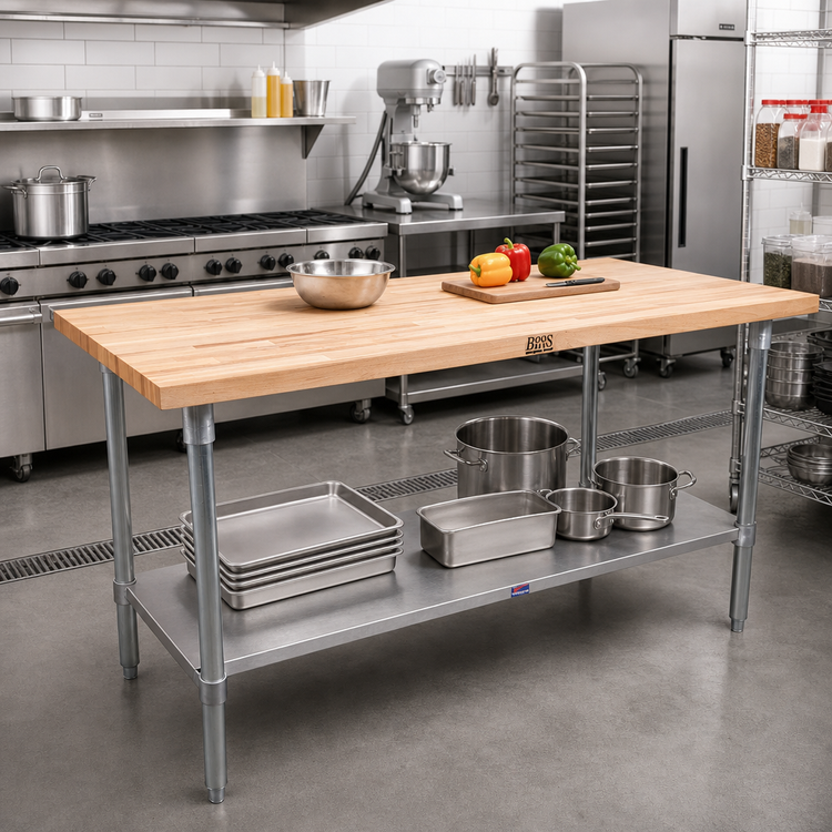 Product image #2 for John Boos 72 Inch x 24 Inch Edge Grain Maple Wood Top Work Table with Stainless Steel Base
