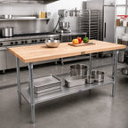 Thumbnail image #7 for John Boos TNB04 72 x 24 Inch Edge-Grain Maple Wood-Top Work Table, 2-1/4 Inch Thick, Stainless Steel Base, No Backsplash