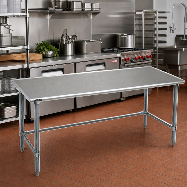 Product image #2 for Eagle Group Spec-Master 72 Inch x 24 Inch Stainless Steel Flat Top Work Table with Galvanized Tubular Base