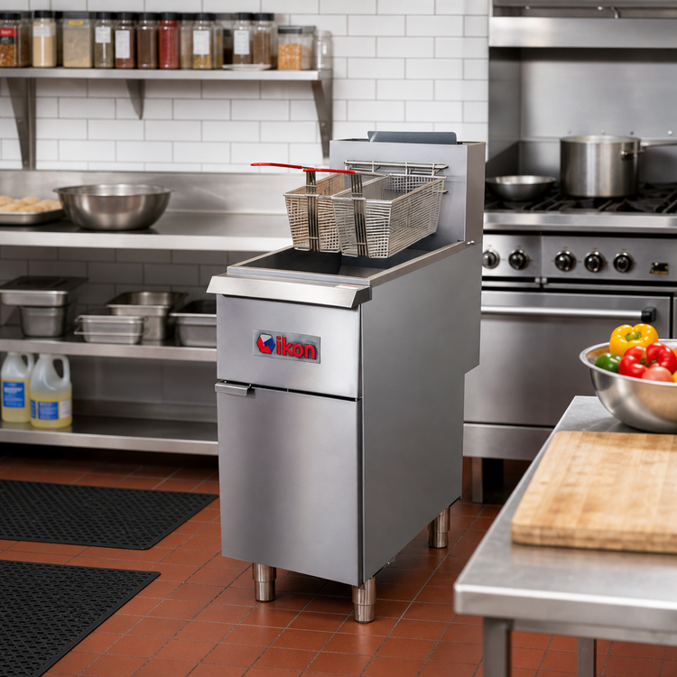 Product image #2 for IKON Cooking 40-55 lb LP Gas Floor Fryer with Millivolt Thermostat and 4 Heat Tubes