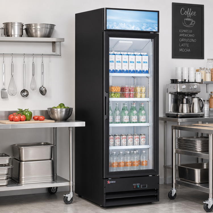 Product image #2 for Omcan 14 Cu. Ft. One-Section Reach-In Glass Door Refrigerator Merchandiser, Black