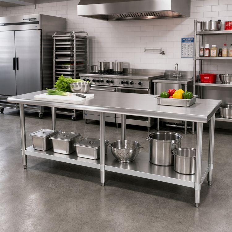 Product image #2 for Spec-Master 72" x 48" 14-Gauge 300-Series Stainless Steel Work Table with Adjustable Undershelf
