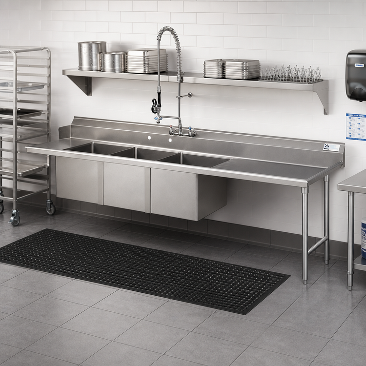 Product image #2 for Advance Tabco 3-Compartment Sink Table with Right Drainboard, 16" x 20" x 14" Bowls, 143" W