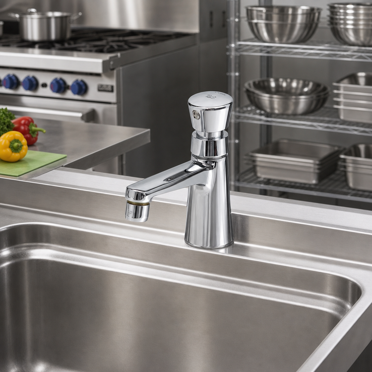 Product image #2 for T&S Brass B-0712 Single Hole Deck Mount Basin Faucet with Push Button Metering, 2.2 GPM