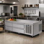 Thumbnail image #2 for Delfield Low Profile F2962CP 2-Section Refrigerated Equipment Stand, 62-1/4-Inch Wide, 4-Drawer, Side-Mounted Self-Contained, Stainless Steel Top