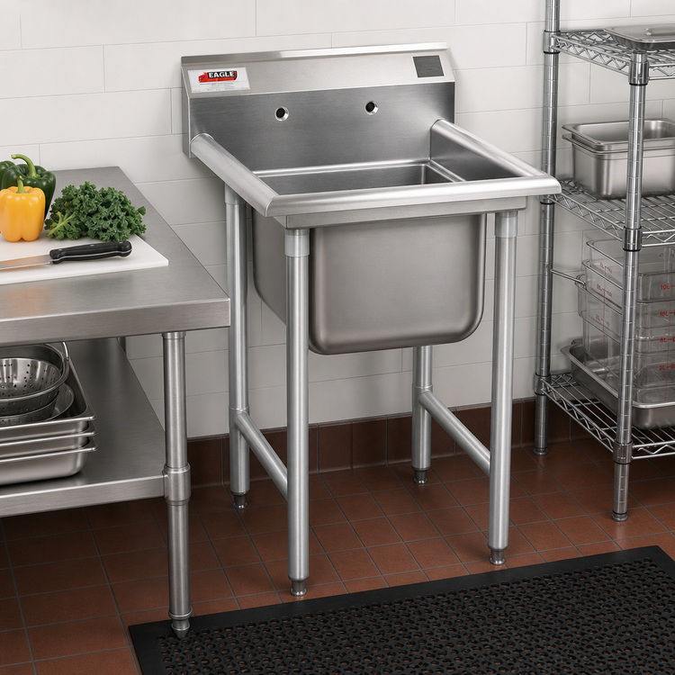 Product image #2 for Eagle Group 314 Series 1-Compartment Sink with 24-Inch Left Drainboard, 304 Stainless Steel, 44-7/8 x 27-1/2 Inches