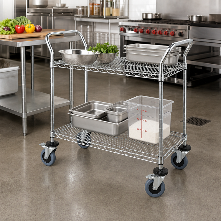 Product image #2 for Quantum Conductive 3-Shelf Wire Utility Cart, 36 x 24 x 37-1/2 Inches, Chrome Plated