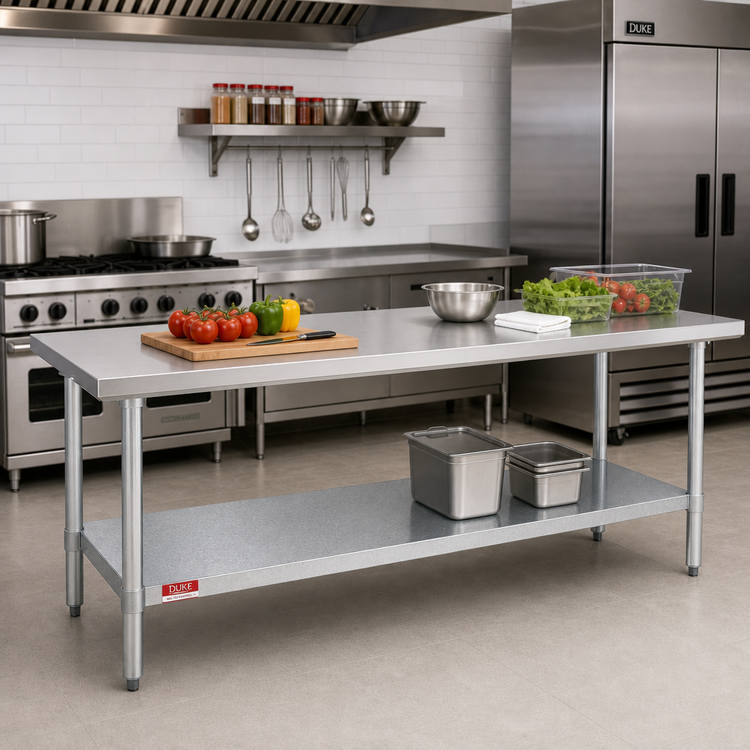 Product image #2 for Duke 144-Inch Stainless Steel Work Table with Galvanized Undershelf and Posts