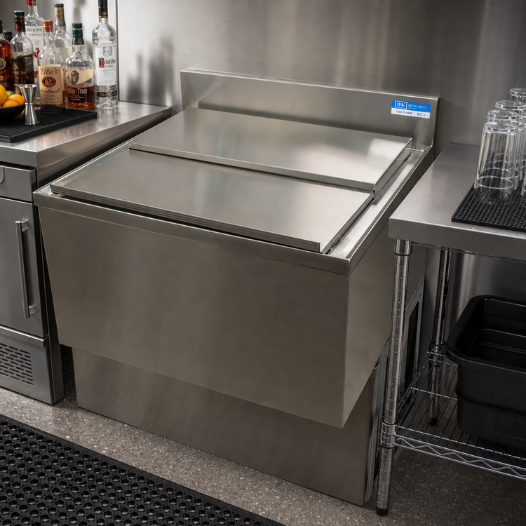 Product image #2 for BK Resources 24-Inch Underbar Insulated Stainless Steel Ice Bin with 8-Circuit Aluminum Cold Plate, 80 lb Capacity