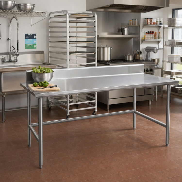 Product image #2 for Advance Tabco Stainless Steel Work Table with 5-Inch Backsplash, 84 x 36 Inches, 14-Gauge 304 Top