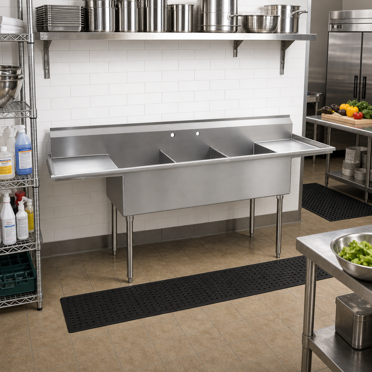 Product image #2 for Eagle Group Three-Compartment Utility Sink with Double Drainboards, 90-1/4 Inch W, 430 Stainless Steel