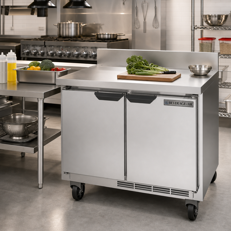Product image #2 for Beverage-Air WTR34HC Two-Section 34-Inch Shallow-Depth Solid Door Worktop Refrigerator