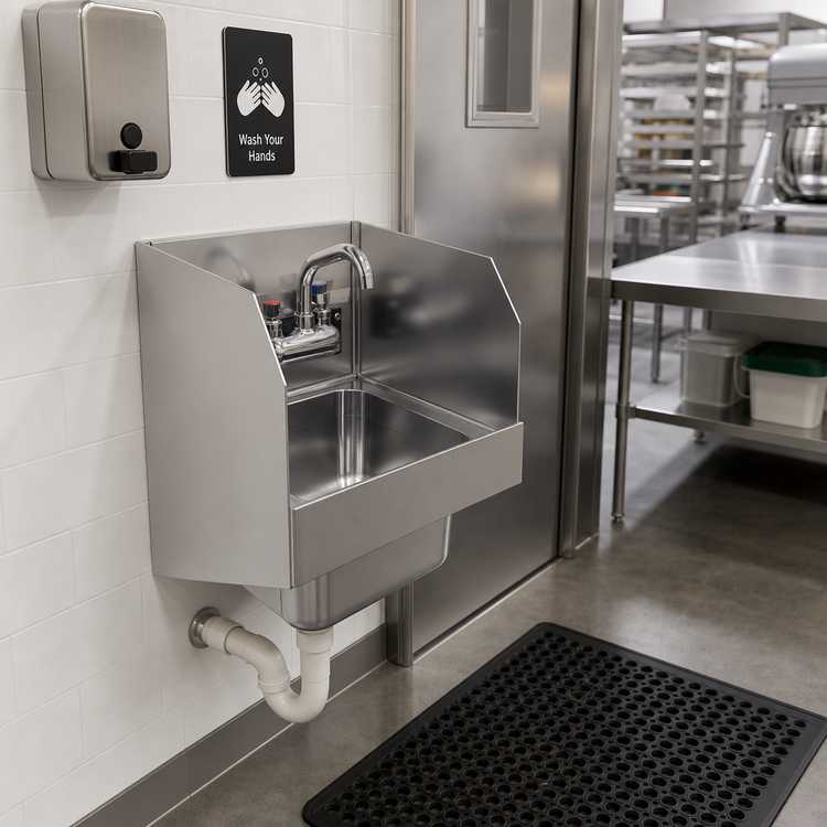 Product image #2 for Glastender Wall-Mounted Stainless Steel Hand Sink with Faucet, Side Splashes, and Drain Fitting