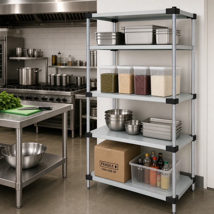 Product image #2 for Quantum 4-Shelf Solid Stainless Steel Stationary Shelving Starter Kit, 30 x 24 x 63 Inches