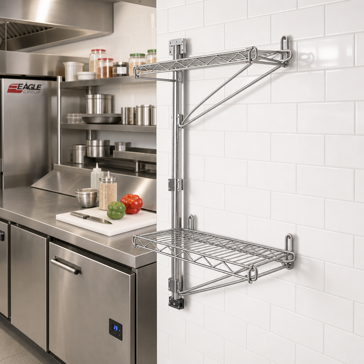 Product image #2 for Eagle Group Adjustable Post Wire Wall Mount Prepackaged End Unit for 14-Inch Shelves, Stainless Steel Finish