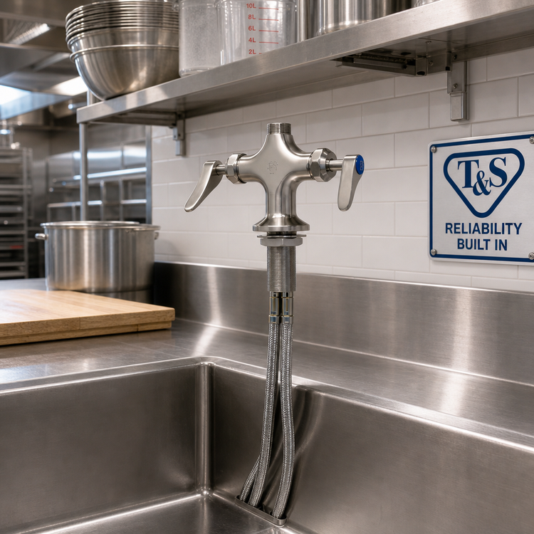 Product image #3 for T&S Brass Stainless Steel Single-Hole Deck-Mount Mixing Faucet with Swivel Outlet, Less Nozzle