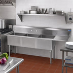 Thumbnail image #2 for BK Resources BKS-3-15-14-15R Three-Compartment Stainless Steel Sink, Right-Hand Drainboard, 62-1/2"W, 15" Bowls, 9" Backsplash