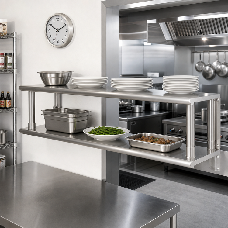 Product image #2 for Eagle Pass-Thru Wall-Mounted Shelf with Overshelf, 144-Inch W x 18-Inch D, 304 Stainless Steel