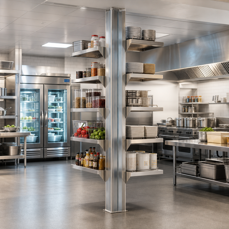 Product image #2 for Back-To-Back Floor-To-Ceiling Aluminum Cantilever Shelving Upright, 120 Inch