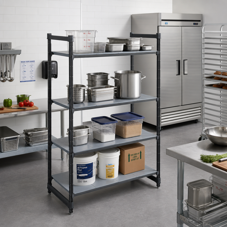 Product image #2 for Cambro Camshelving® Basics Plus 24" x 54" x 84" Solid 4-Shelf Stationary Starter Unit, Brushed Graphite