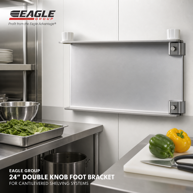 Product image #2 for Eagle Group 24 Inch Stainless Steel Double Knob Foot Bracket for Cantilevered Shelving Systems
