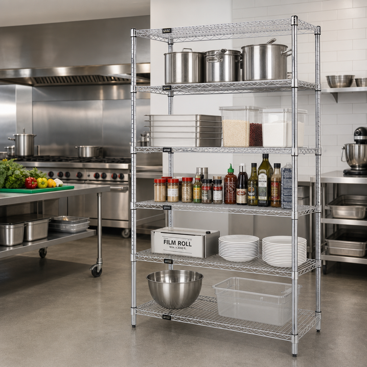 Product image #2 for Quantum 42" x 14" x 63" 304 Stainless Steel Wire Shelving Starter Kit with 5 Shelves