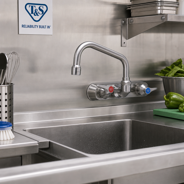 Product image #2 for T&S Brass EverSteel Wall-Mount Workboard Mixing Faucet, 4-Inch Centers, 6-Inch Swing Nozzle