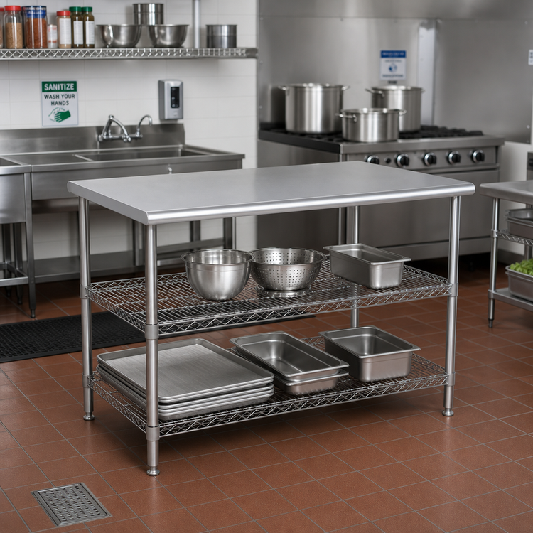 Product image #2 for Eagle AdjusTable 36" x 24" 16-Gauge 304 Stainless Steel Work Table with 2 Adjustable Wire Undershelves