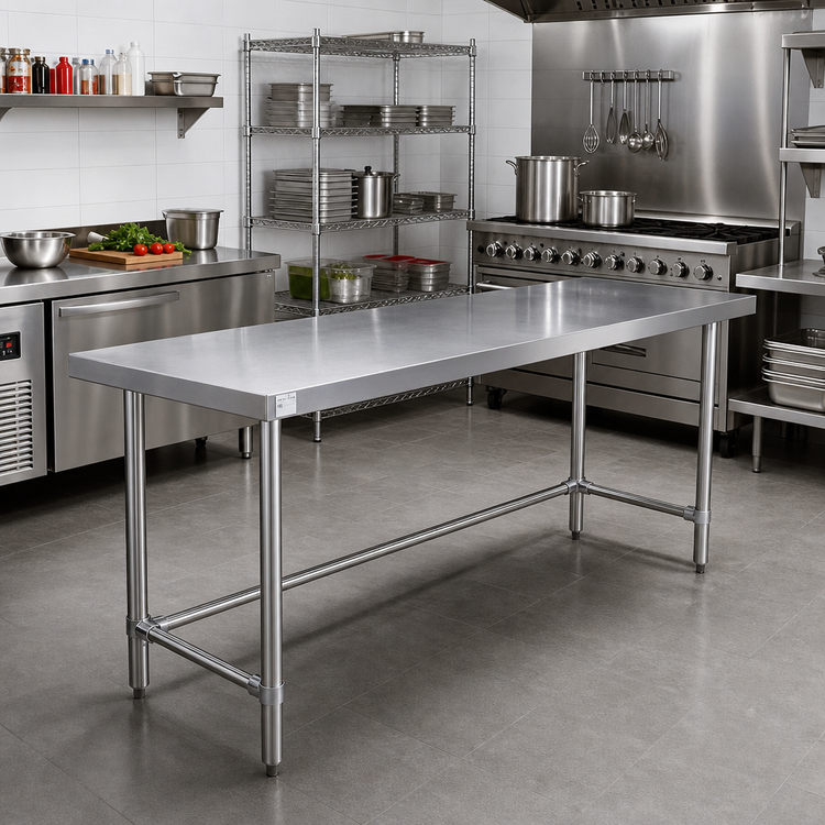 Product image #2 for Heavy Duty Flat Top Stainless Steel Work Table, 84 Inch x 24 Inch, Open Base