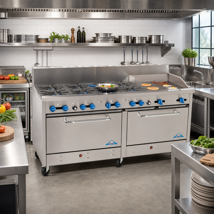 Product image #2 for Comstock-Castle 72-Inch Gas Range with 10 Star Burners, 12-Inch Griddle and Two 31-Inch Ovens