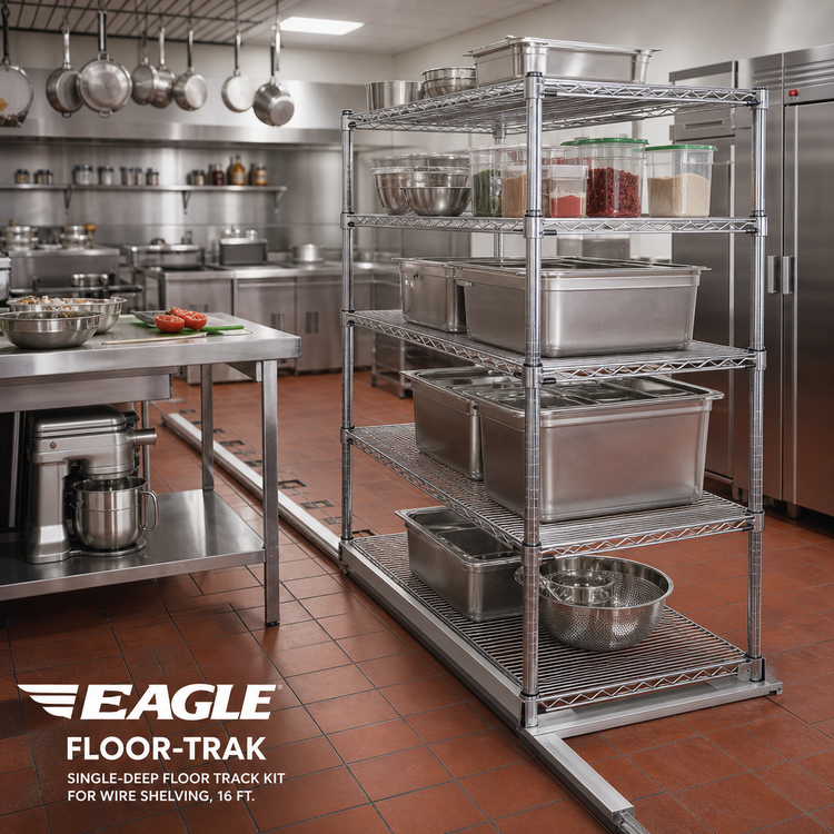 Product image #2 for Eagle Floor-Trak Single-Deep Floor Track Kit for Wire Shelving, 16 Ft.