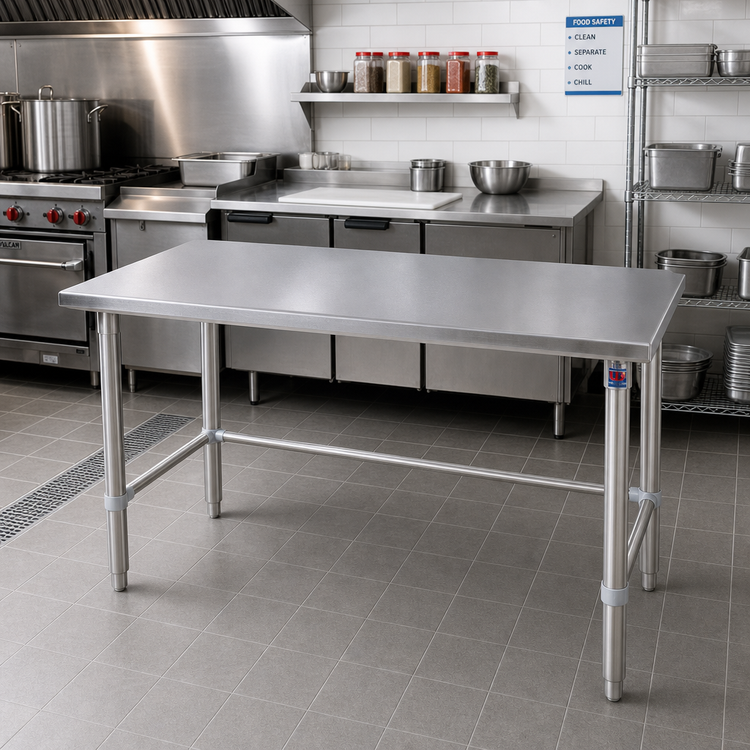 Product image #2 for John Boos Stallion 48 Inch x 24 Inch 14-Gauge Stainless Steel Top Work Table with Stallion Safety Edge