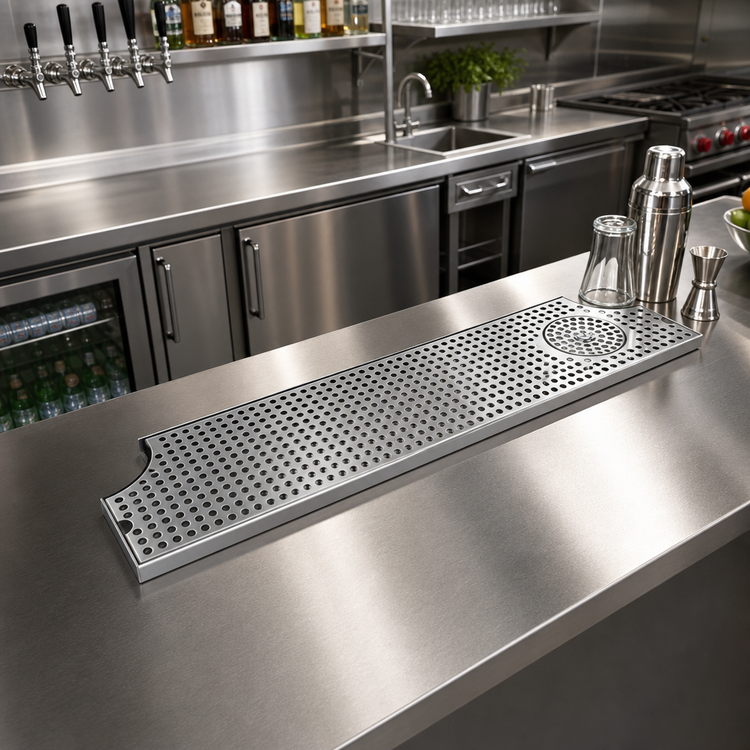 Product image #2 for 46-Inch Surface Mount Stainless Steel Drip Tray Trough with Integral Glass Rinser