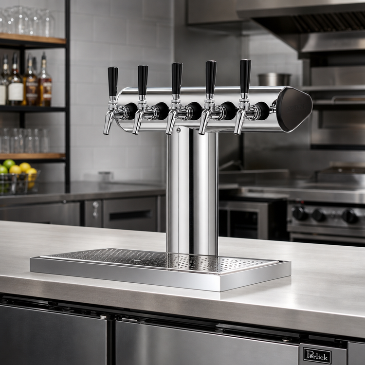 Product image #2 for Perlick Winged Tee Countertop Glycol-Cooled 5-Faucet Draft Tower, Polished Chrome