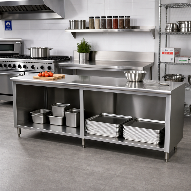 Product image #2 for Advance Tabco Special Value Economy Open Base Work Table, 84W x 30D, 16 Gauge 304 Stainless Steel Top