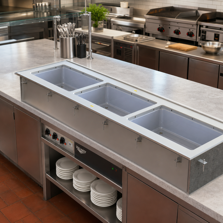 Product image #2 for Vollrath 3-Pan Short-Side Drop-In Hot Well with Infinite Controls, Auto-Fill and Manifold Drain