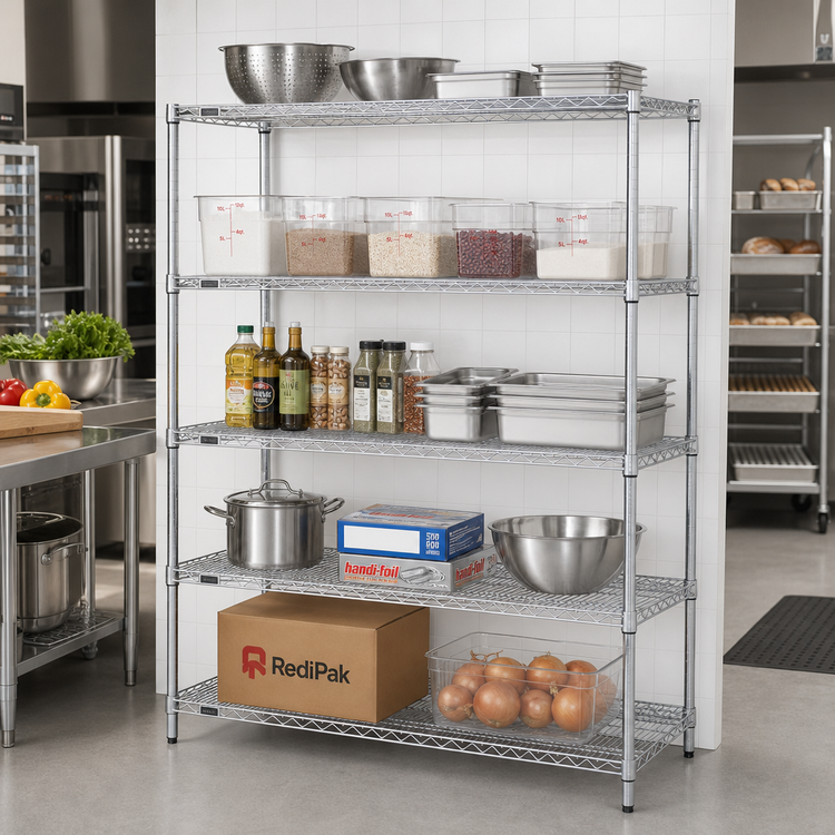 Product image #2 for Redipak 5-Tier Commercial Wire Shelving Unit, 60"W x 18"D x 63"H, Stationary, Zinc Finish