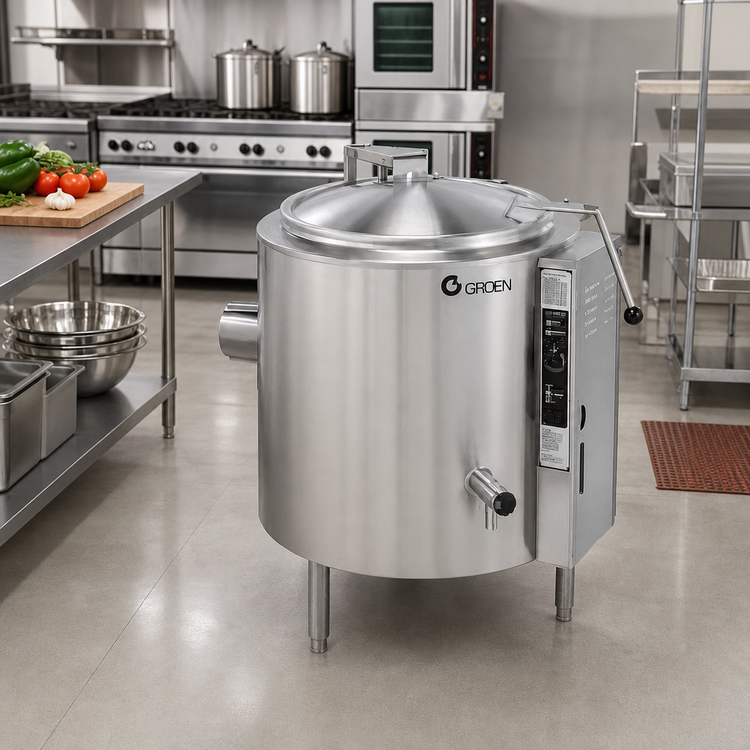 Product image #2 for Groen AHS-40 Low Height Gas Steam Kettle, 40-Gallon, 2/3 Jacket, 316 Stainless Steel Liner