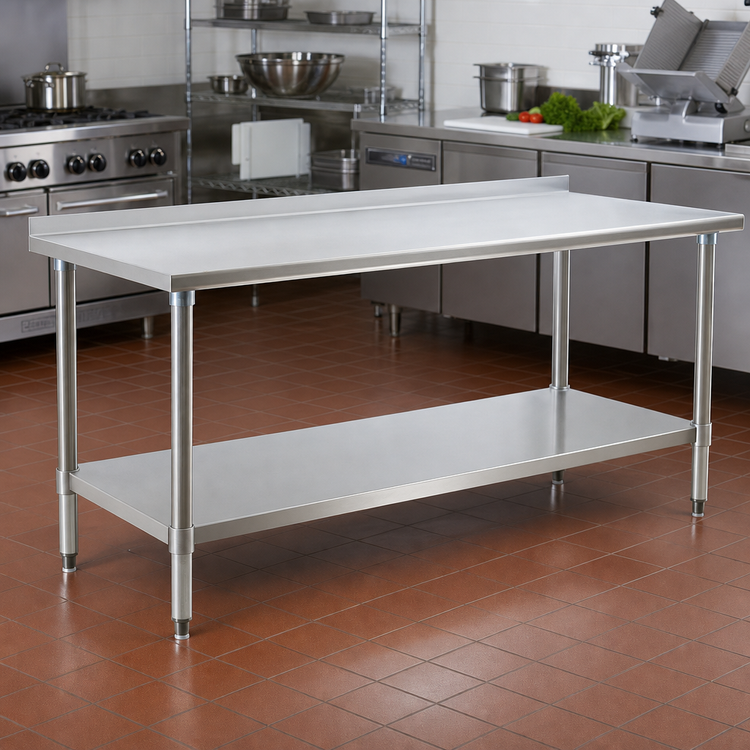 Product image #2 for Eagle Group Budget Series 60 Inch x 24 Inch 430 Stainless Steel Work Table with Rear Upturn and Adjustable Undershelf