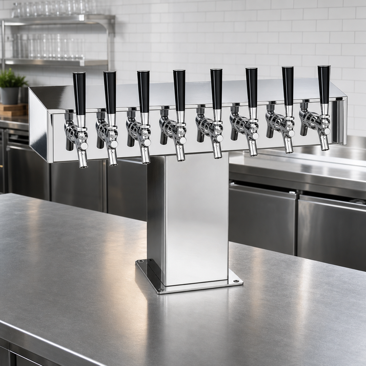 Product image #2 for Perlick Wide Base 12-Faucet Glycol-Cooled Tee Beer Tower, Countertop, Polished Chrome