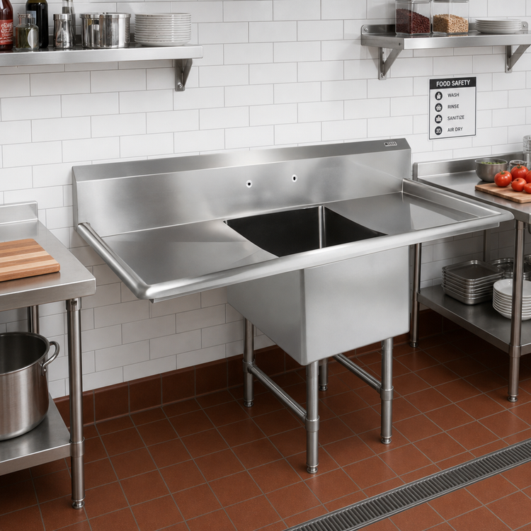 Product image #2 for John Boos B-Series Freestanding 1-Compartment Stainless Steel Sink with Left and Right Drainboards, 24 x 24 x 14 Bowl, 75-1/4 Inch Wide